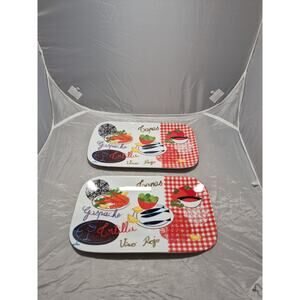 💥 2 Rare Genevieve Lethu Rectangular Plates with Food 2013 A8